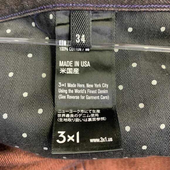 3 X 1 Size 34 Black Orange Heather Cotton Straight Selvedge Jeans - Picture 8 of 9